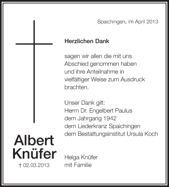 Anzeige von Albert Knüfer von Schwäbische Zeitung