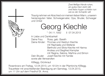 Anzeige von Georg Kiechle von Schwäbische Zeitung