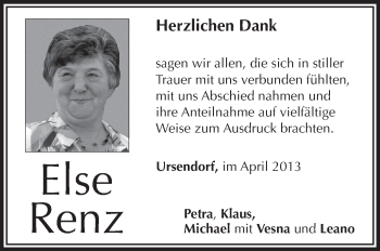 Anzeige von Else Renz von Schwäbische Zeitung