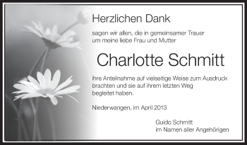 Anzeige von Charlotte Schmitt von Schwäbische Zeitung