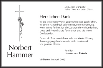 Anzeige von Norbert Hammer von Schwäbische Zeitung