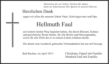 Anzeige von Hellmuth Faul von Schwäbische Zeitung