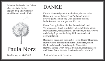 Anzeige von Paula Norz von Schwäbische Zeitung