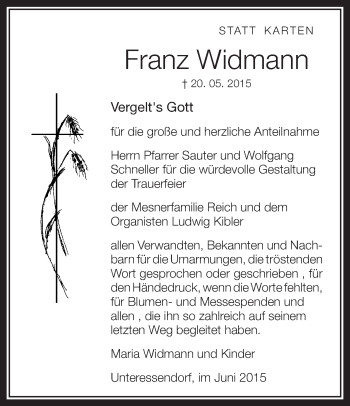 Anzeige von Franz Widmann von Schwäbische Zeitung