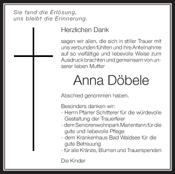 Anzeige von Anna Döbele von Schwäbische Zeitung