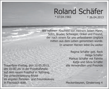 Anzeige von Roland Schäfer von Schwäbische Zeitung