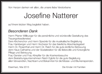 Anzeige von Josefine Natterer von Schwäbische Zeitung