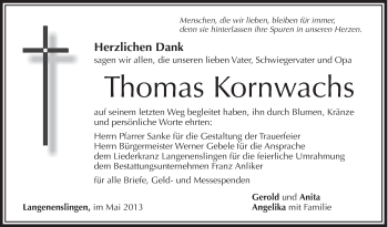 Anzeige von Thomas Kornwachs von Schwäbische Zeitung