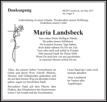 Anzeige von Maria Landsbeck von Schwäbische Zeitung