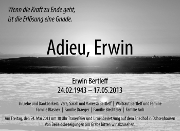 Anzeige von Erwin Bertleff von Schwäbische Zeitung
