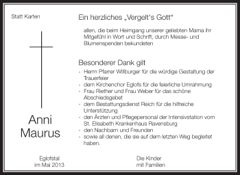 Anzeige von Anni Maurus von Schwäbische Zeitung