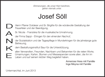 Anzeige von Josef Söll von Schwäbische Zeitung