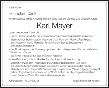 Anzeige von Karl Mayer von Schwäbische Zeitung