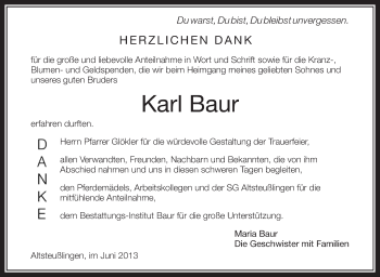 Anzeige von Karl Baur von Schwäbische Zeitung