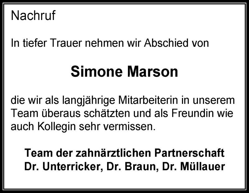  Traueranzeige für Simone Marson vom 19.06.2013 aus Schwäbische Zeitung