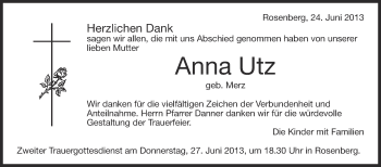 Anzeige von Anna Utz von Schwäbische Zeitung