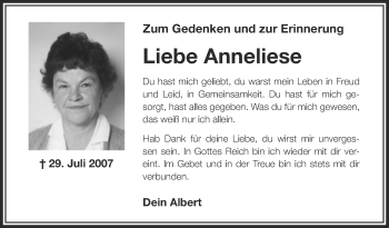 Anzeige von Anneliese  von Schwäbische Zeitung