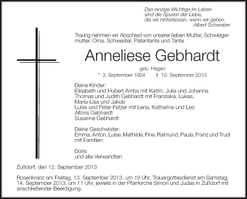 Traueranzeigen von Anneliese Gebhardt | schwaebische.de Trauerportal