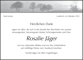 Anzeige von Rosalie Jäger von Schwäbische Zeitung