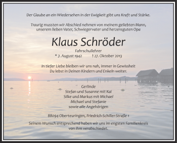 Anzeige von Klaus Schröder von Schwäbische Zeitung