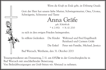 Anzeige von Anna Gräfe von Schwäbische Zeitung
