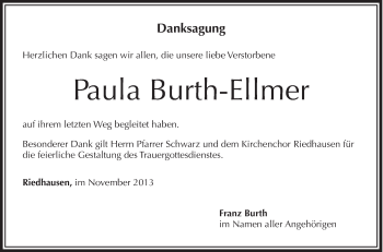 Anzeige von Paula Burth-Ellmer von Schwäbische Zeitung