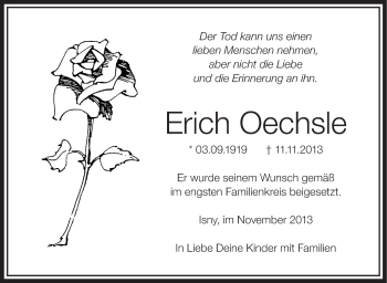 Anzeige von Erich Oechsle von Schwäbische Zeitung
