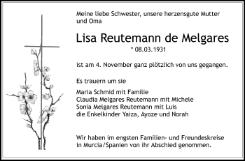 Anzeige von Lisa Reutemann de Melgares von Schwäbische Zeitung