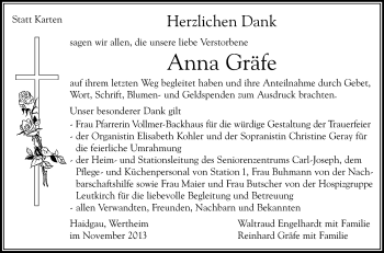 Anzeige von Anna Gräfe von Schwäbische Zeitung
