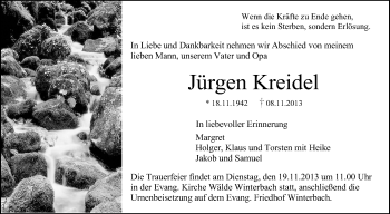 Anzeige von Jürgen Kreidel von Schwäbische Zeitung