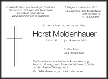 Anzeige von Horst Moldenhauer von Schwäbische Zeitung