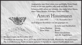 Anzeige von Anton Hausmann von Schwäbische Zeitung