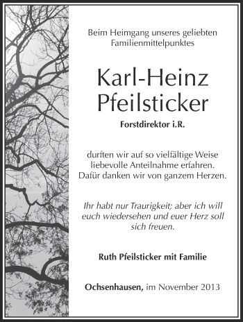 Anzeige von Karl-Heinz Pfeilsticker von Schwäbische Zeitung