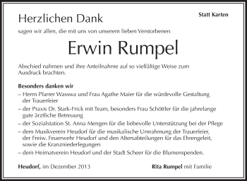 Anzeige von Erwin Rumpel von Schwäbische Zeitung