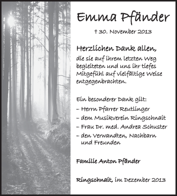 Anzeige von Emma Pfänder von Schwäbische Zeitung