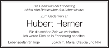 Anzeige von Hubert Herner von Schwäbische Zeitung