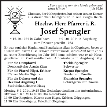 Traueranzeigen Von Josef Spengler Schwaebische De Trauerportal