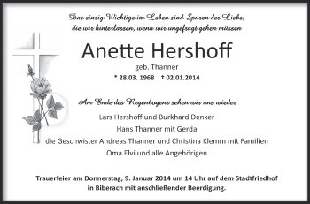 Anzeige von Anette Hershoff von Schwäbische Zeitung