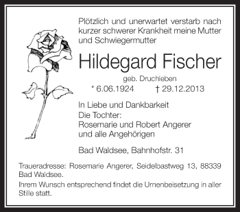 Anzeige von Hildegard Fischer von Schwäbische Zeitung