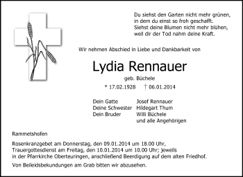 Anzeige von Lydia Rennauer von Schwäbische Zeitung