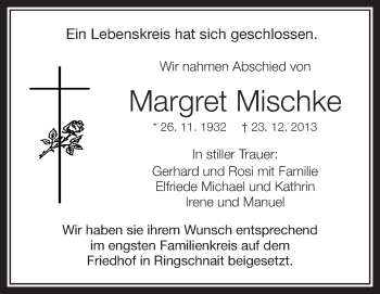 Anzeige von Margret Mischke von Schwäbische Zeitung
