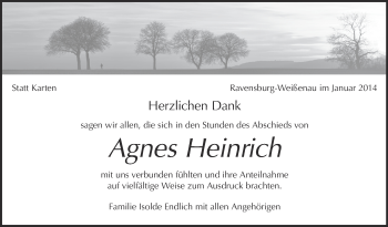 Anzeige von Agnes Heinrich von Schwäbische Zeitung