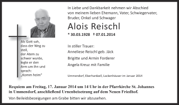 Anzeige von Alois Reischl von Schwäbische Zeitung