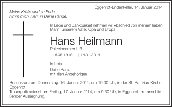 Anzeige von Hans Heilmann von Schwäbische Zeitung