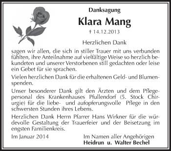 Anzeige von Klara Mang von Schwäbische Zeitung