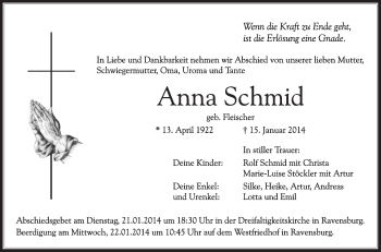 Anzeige von Anna Schmid von Schwäbische Zeitung