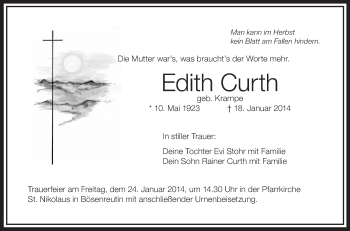 Anzeige von Edith Curth von Schwäbische Zeitung