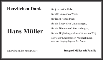 Anzeige von Hans Müller von Schwäbische Zeitung