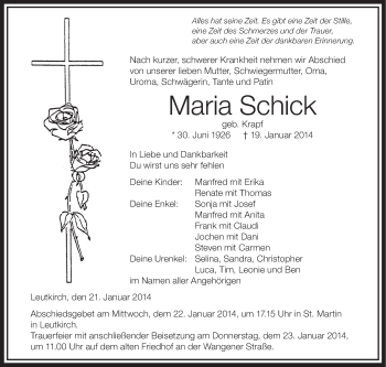 Anzeige von Maria Schick von Schwäbische Zeitung