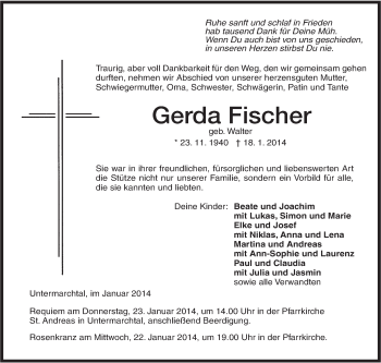 Anzeige von Gerda Fischer von Schwäbische Zeitung